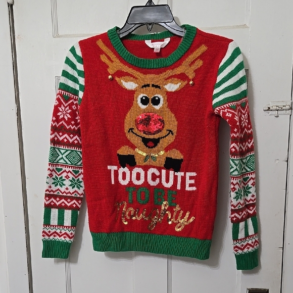 Festive Reindeer Christmas Sweater Junior Girls 3-5 - Picture 1 of 4